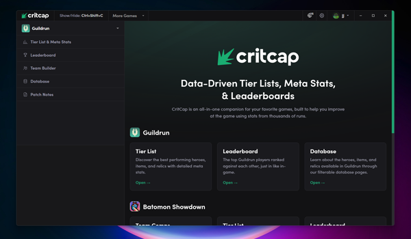 Critcap desktop app window